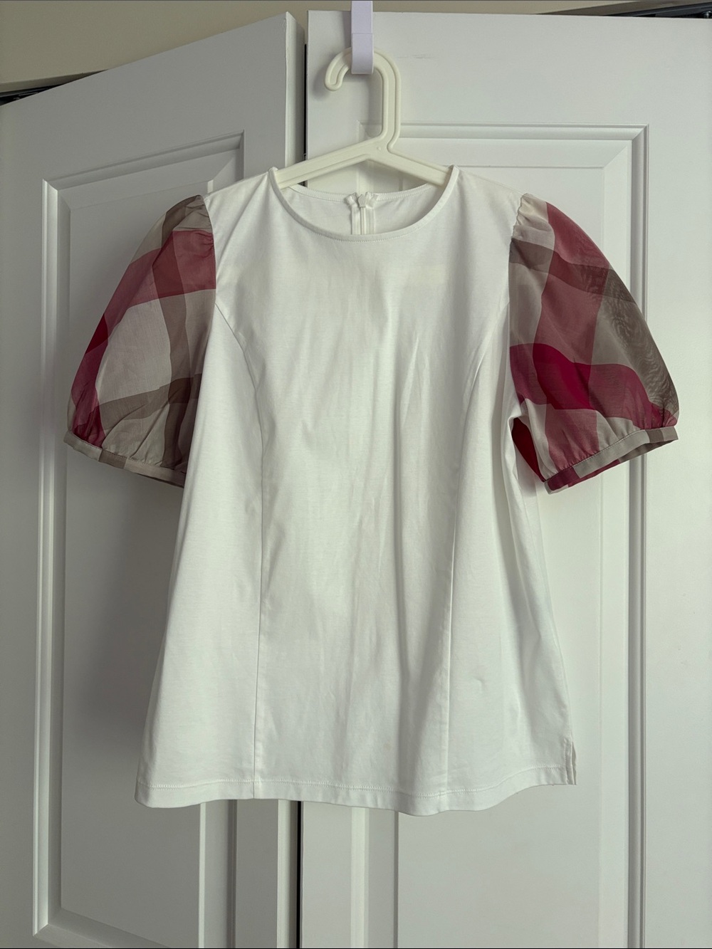 Japanese Burberry - White Top with Puff Sleeves